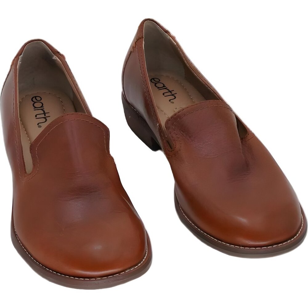 Earth Edna Leather Slip-On Flats Cognac Women's Comfort Loafer US 7.5M